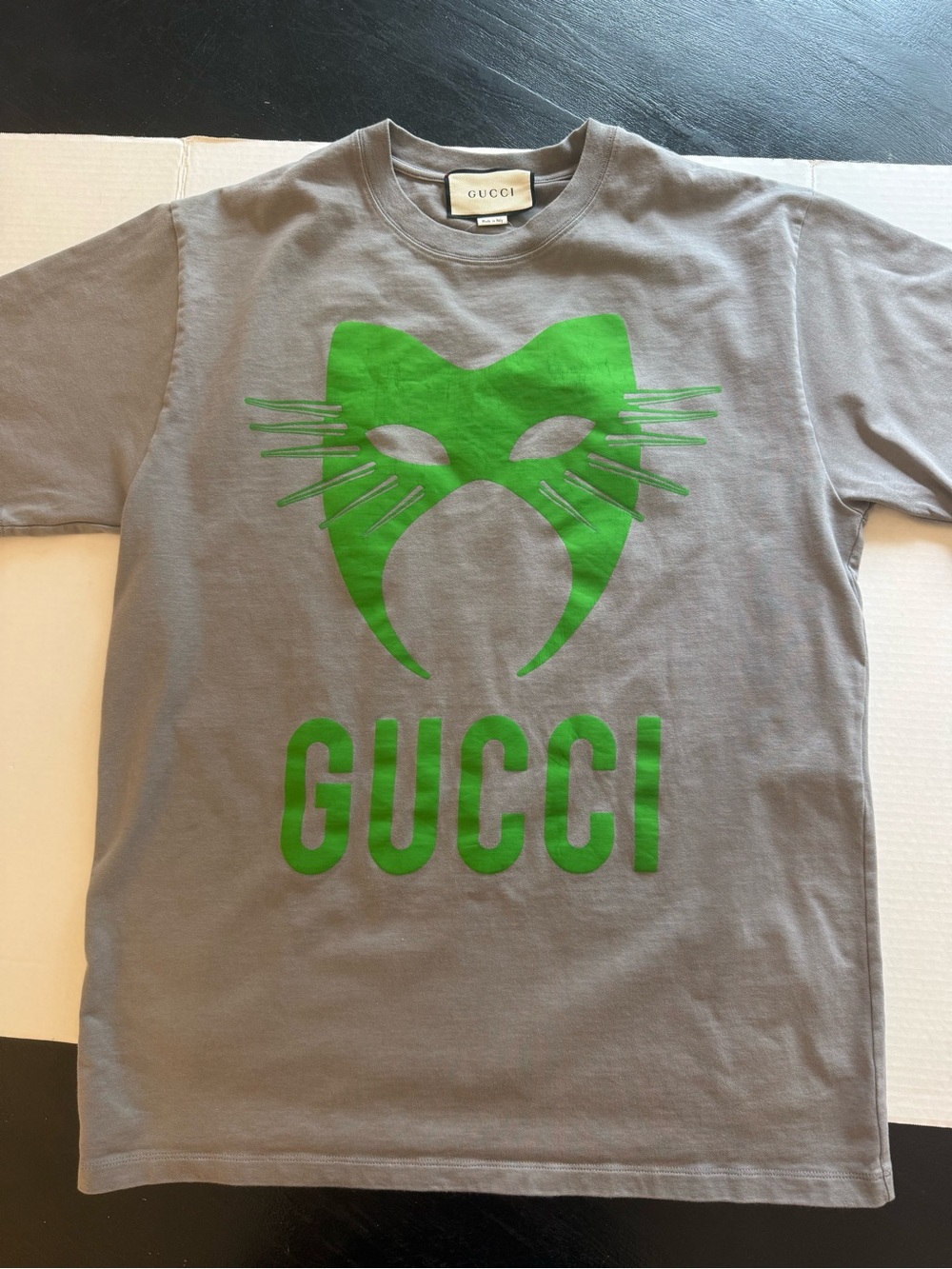 Gucci Manifesto Cat Mask T-Shirt Gray Green FW19 Men’s Made in Italy